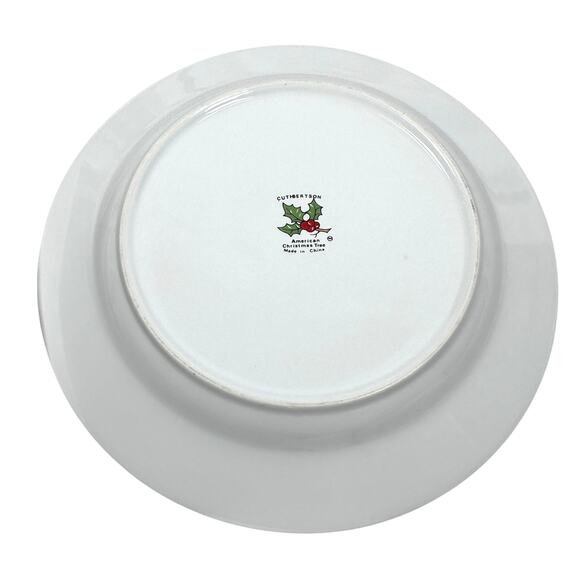 Cuthbertson American Christmas Tree Dinner Plates 10.5" White Red Trim Lot of 6 - Picture 3 of 7
